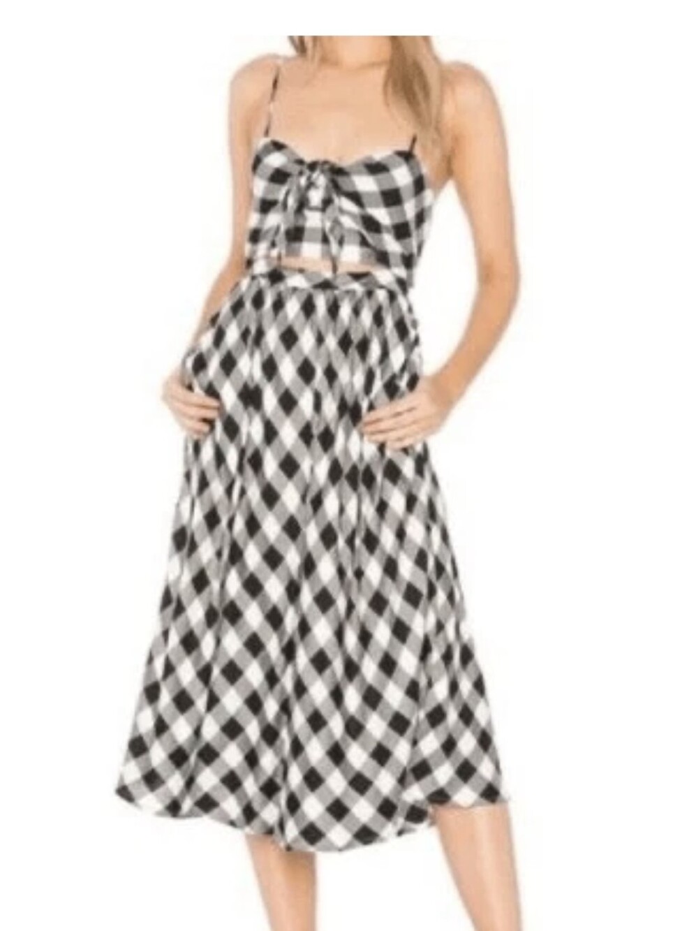 Bardot Black & White Gingham Cutout Midi Dress - 100% Viscose & Cotton Lined - L